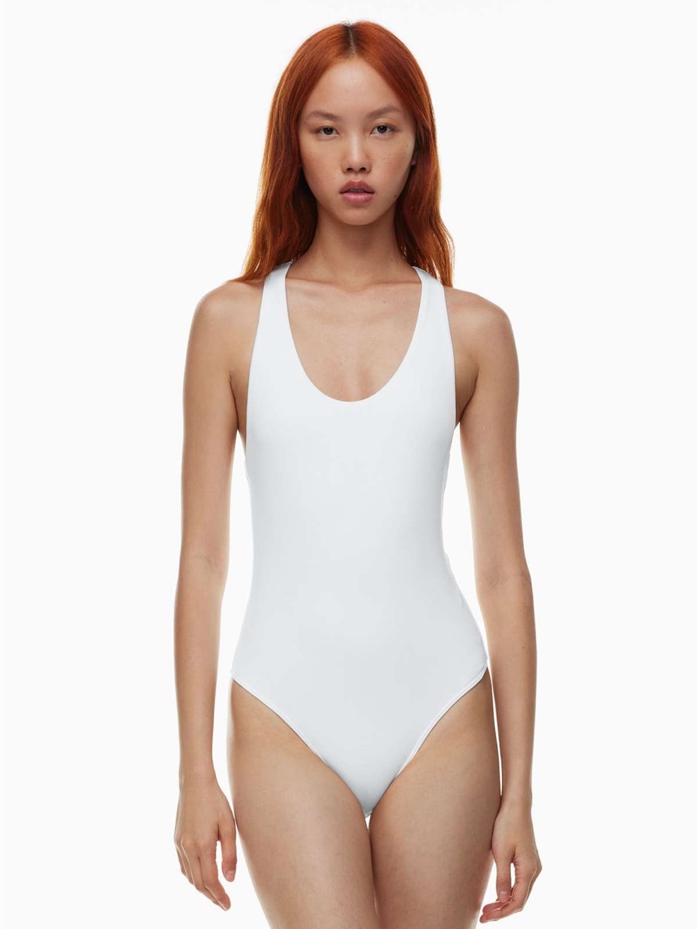 Babaton White Scoop-Front Racerback Bodysuit